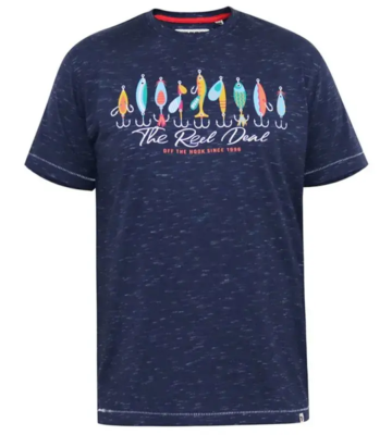 Navymeleret T-shirt med "The Real Deal" print - D555