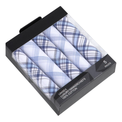 Blå/Hvid ternet/stribet lommetørklæder (5 stk. pk.)