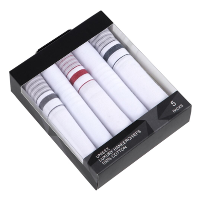 Hvide lommetørklæder med striber (5 stk. pk.)